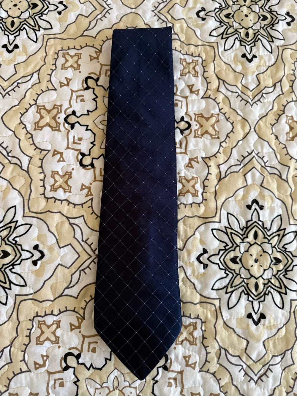 Valentino Men’s 100% Silk Tie Grid Pattern Blue Necktie Luxury Made In Italy EUC